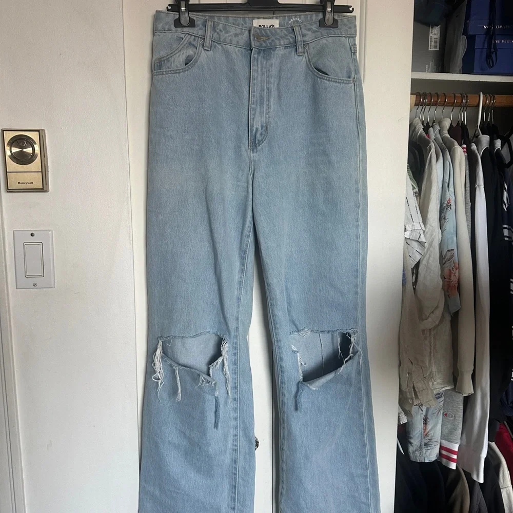 ROLLA'S Light Blue Ripped Straight Jeans - Picture 1 of 5